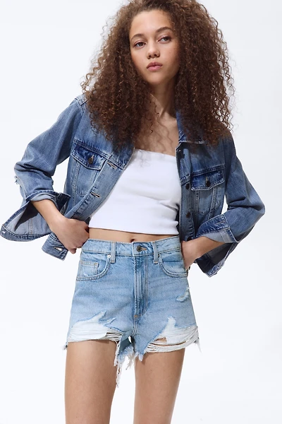 Distressed-Look Denim Shorts