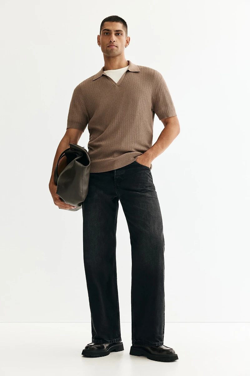 Regular-Fit Cable-Knit Polo Shirt