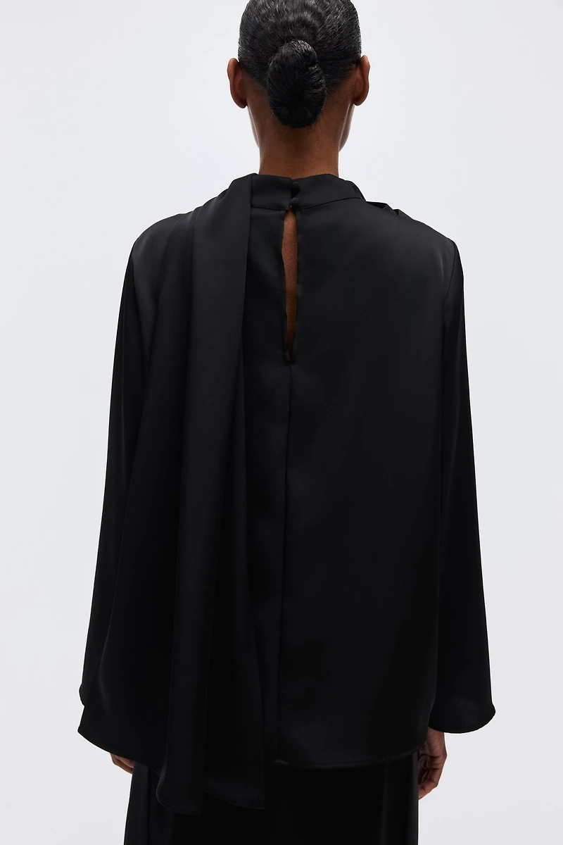 Shawl-Detail Satin Blouse