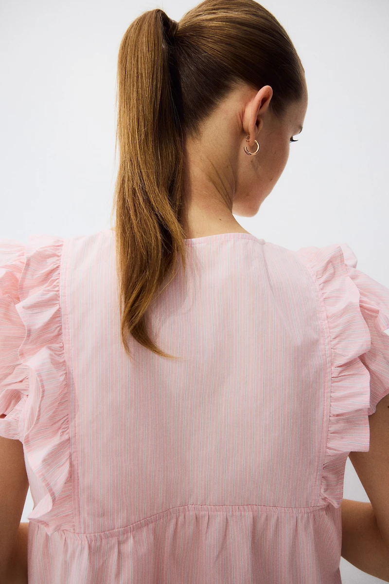 Frill-trimmed cotton poplin top