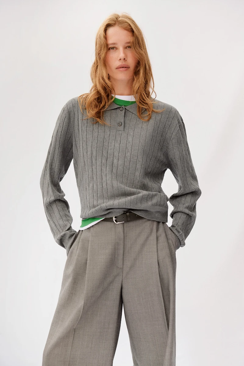 Cable-Knit Polo Shirt