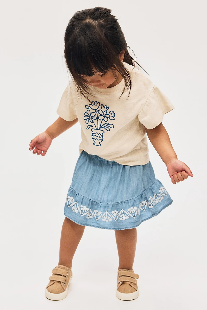 Embroidered-Detail Denim Skirt