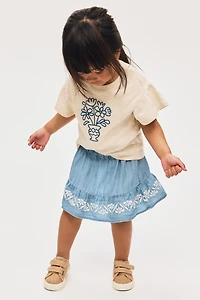 Embroidered-Detail Denim Skirt