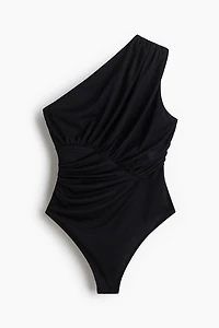Draped One-Shoulder Thong Bodysuit
