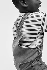 Denim Overall Shorts with Embroidered Details