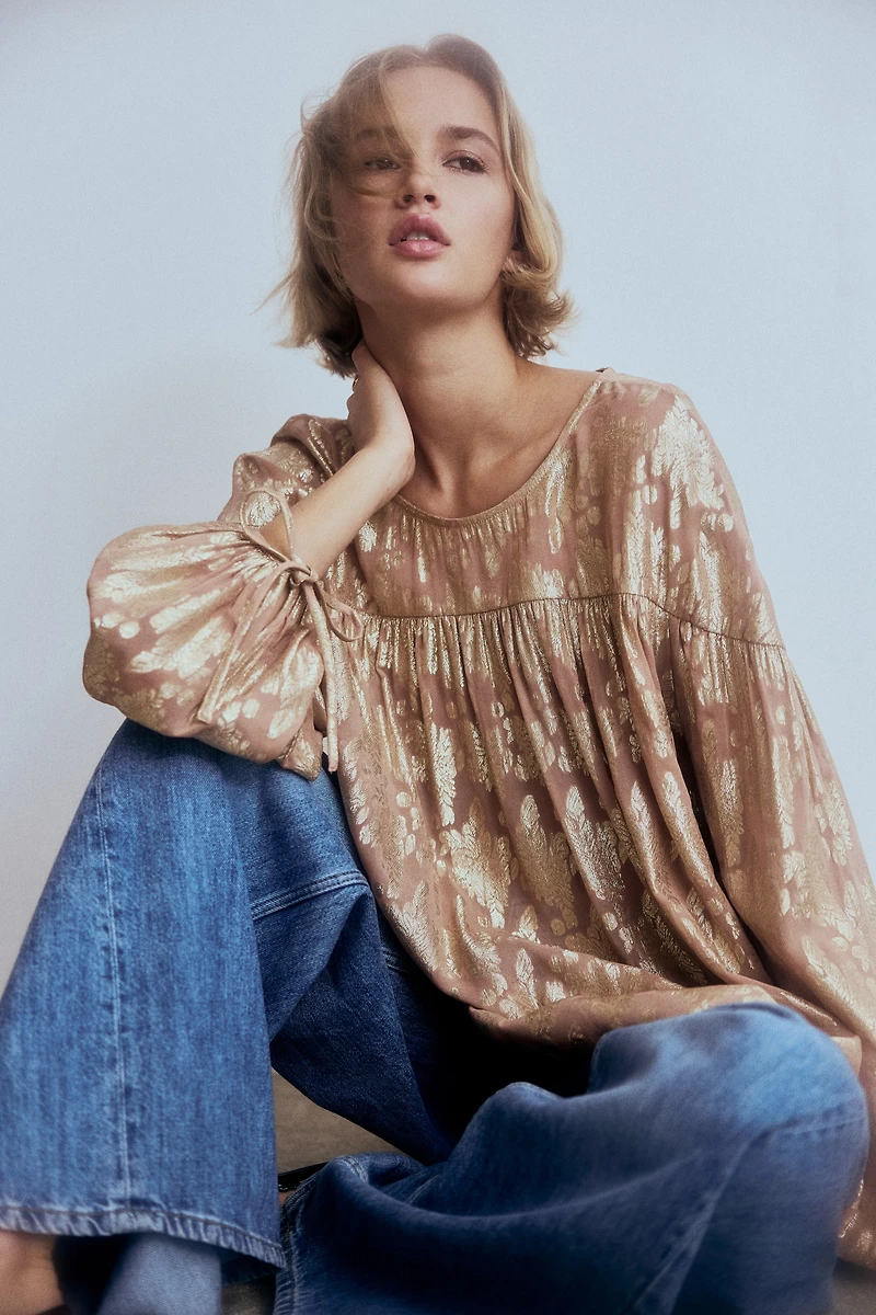 Oversized jacquard-weave blouse