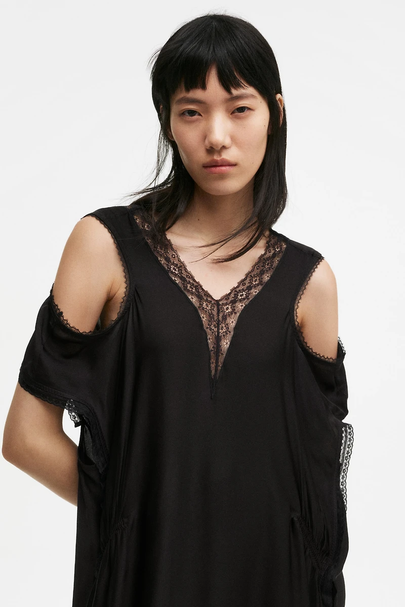 Lace-Trimmed Satin Dress