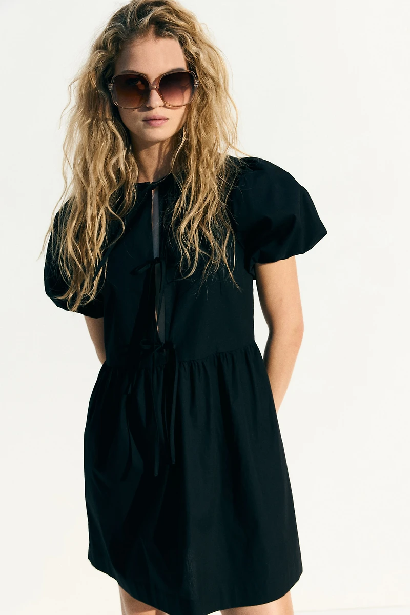 Tie-Front Poplin Dress