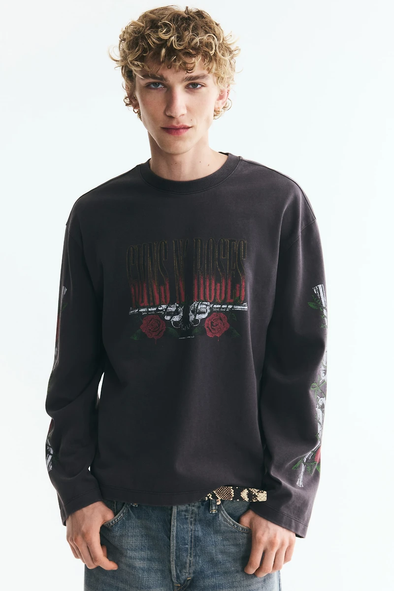 Relaxed-Fit Long-Sleeved Printed Cotton T-Shirt