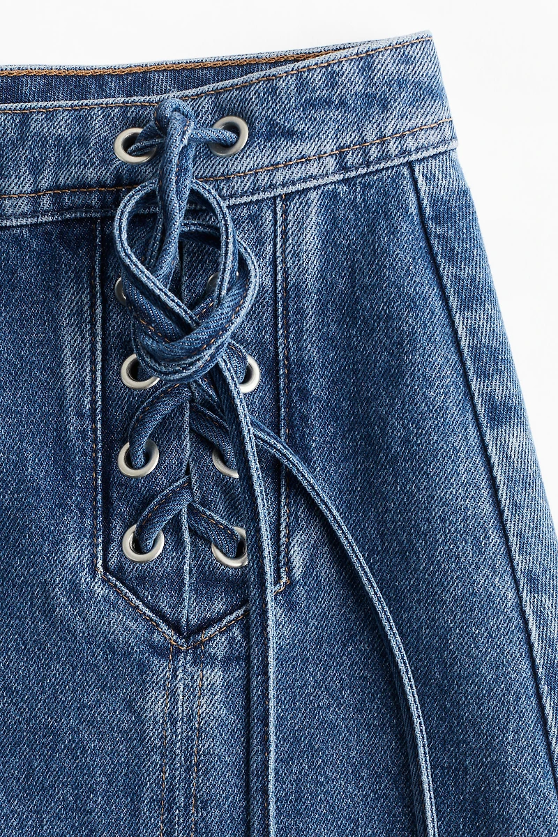 Lacing-Detail Denim Mini Skirt