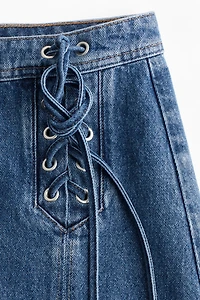 Lacing-Detail Denim Mini Skirt