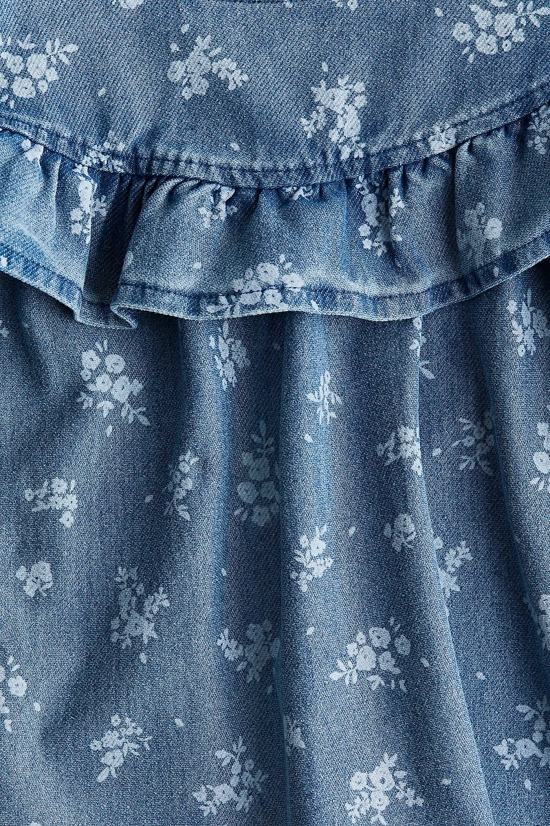 Ruffle-Trimmed Denim-Look Blouse