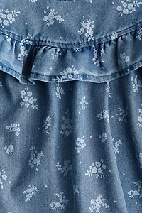 Ruffle-Trimmed Denim-Look Blouse