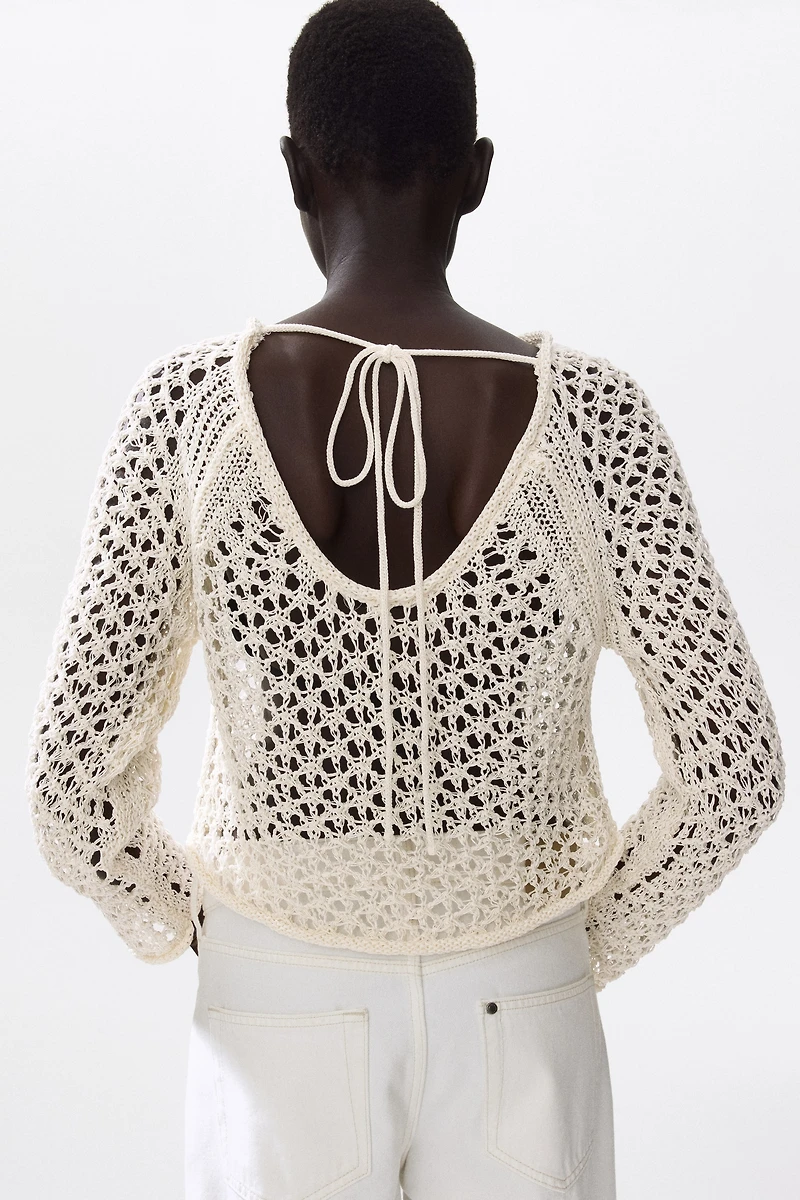 Tie-Detail Crochet-Look Top