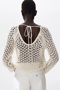 Tie-Detail Crochet-Look Top