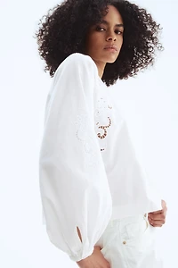 Linen-Blend Blouse with Eyelet Embroidery