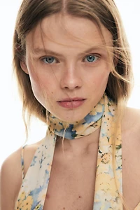 Flounced Chiffon Dress with Scarf