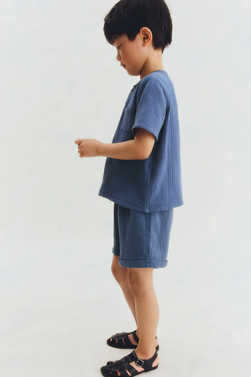 Cotton Muslin Henley Shirt