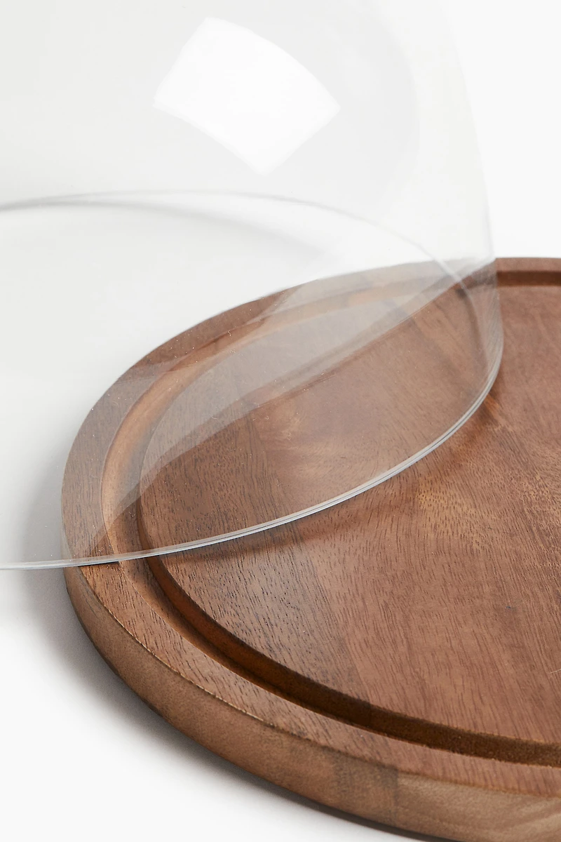 Glass Cake Dome with Wooden Base