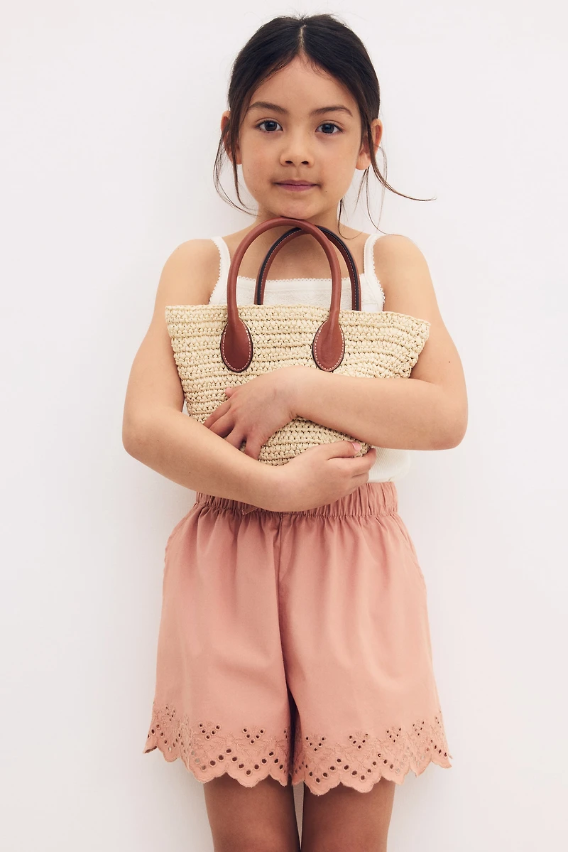 Cotton Shorts with Eyelet Embroidery