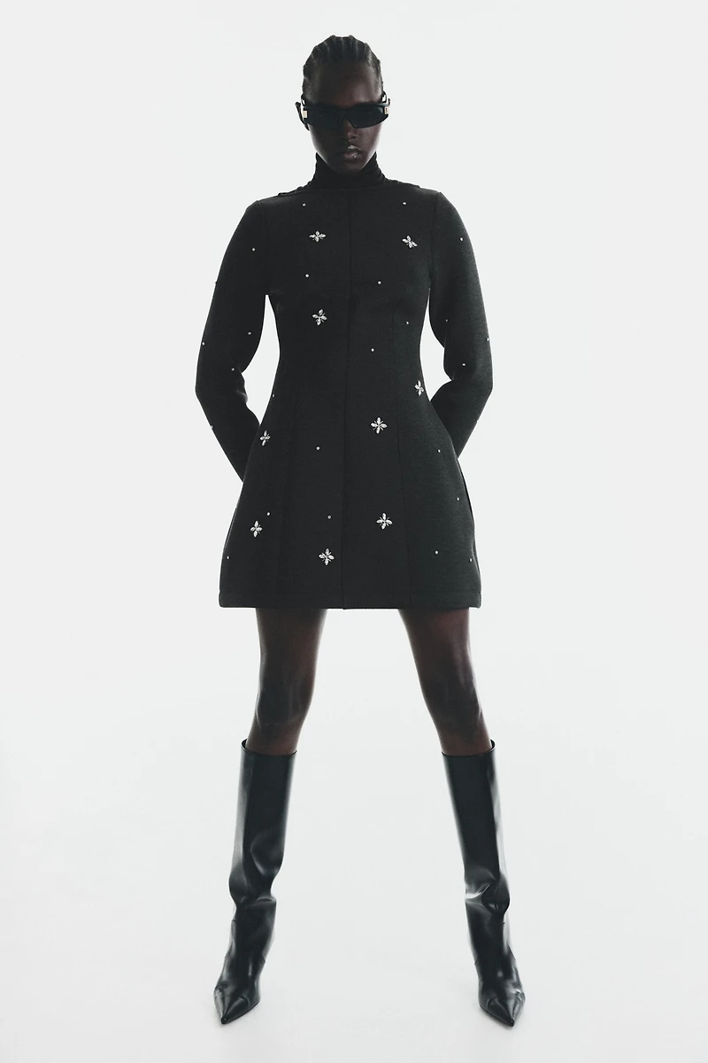 Rhinestone-Embellished Scuba Dress