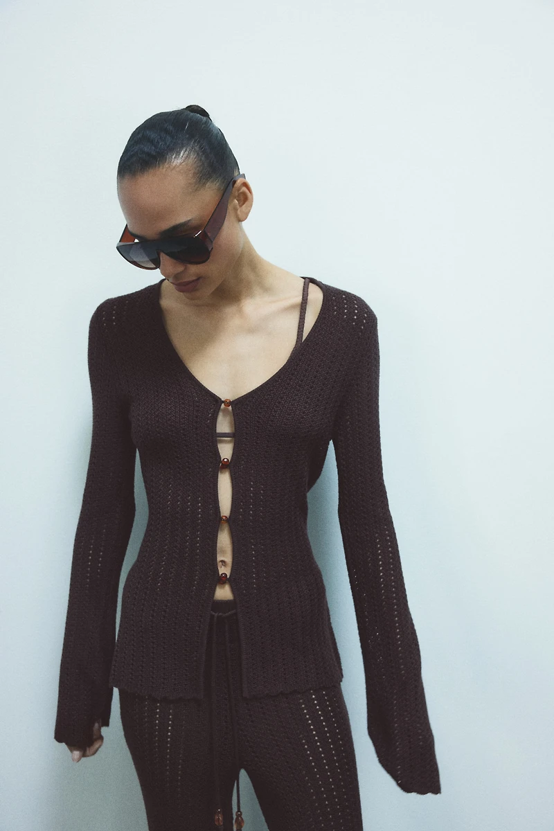 Bead-Detail Crochet-Look Top