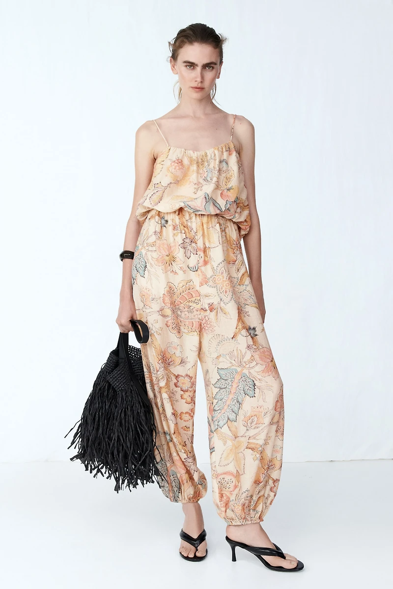 Balloon-Leg Tie-Strap Jumpsuit