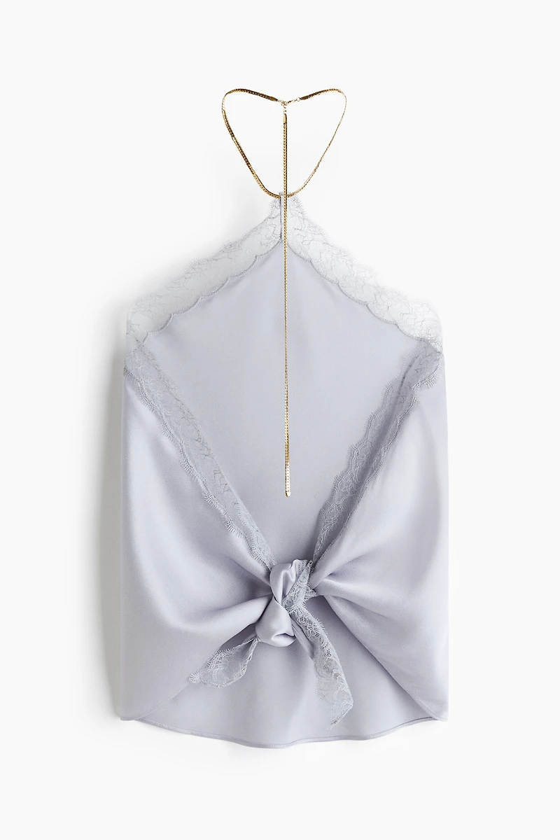 Lace-Trimmed Halterneck Top