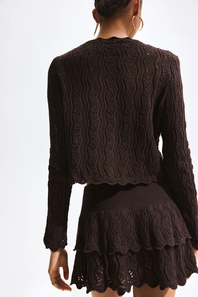 Pointelle-Knit Tie-Front Cardigan