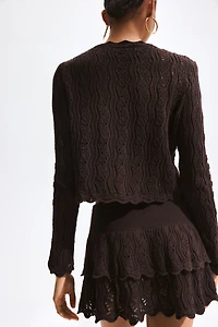 Pointelle-Knit Tie-Front Cardigan