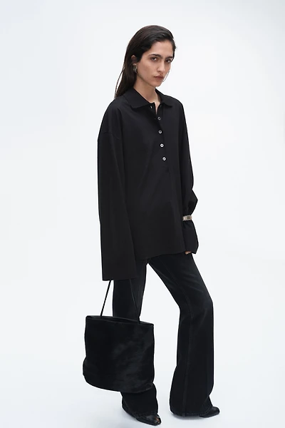 Long-Sleeved Cotton Polo Shirt