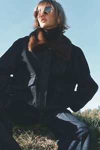 Fluffy-Collar Denim Jacket