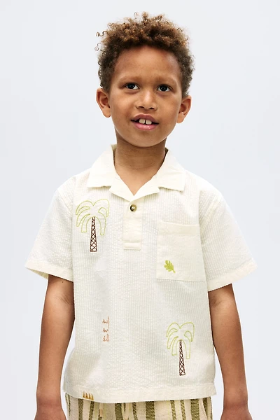 Cotton Seersucker Polo Shirt
