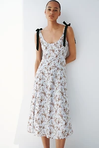 Flared Dress with Tie Shoulder Straps