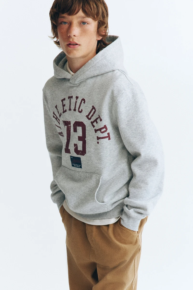 Print-Motif Brushed-Inside Hoodie