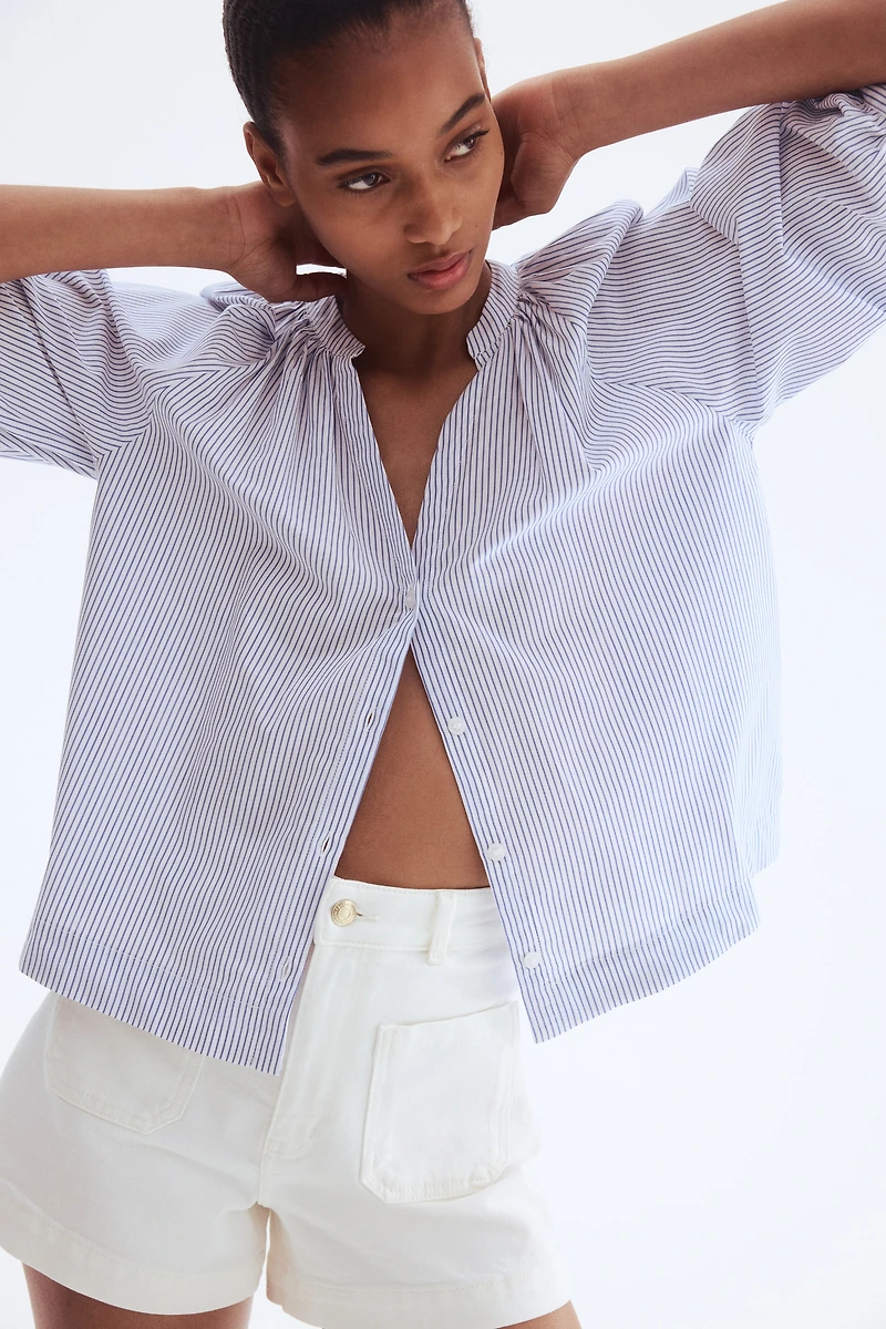 Balloon-sleeved poplin blouse