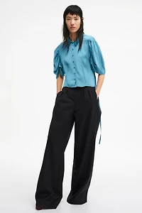 Puff-Sleeved Satin Blouse