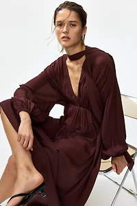 Scarf-Detail Balloon-Sleeved Dress