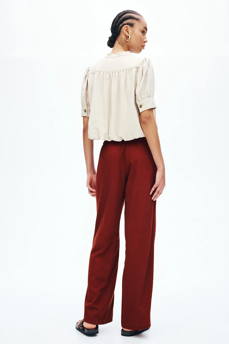 Linen-Blend Drawstring Pants