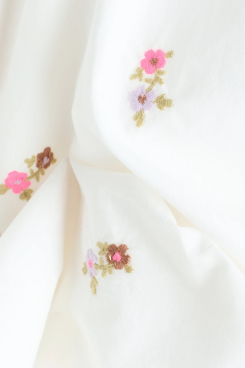 Embroidered-Detail Cotton Pants