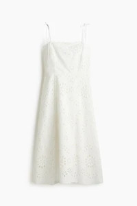 Eyelet Embroidered Tie-Shoulder-Strap Dress