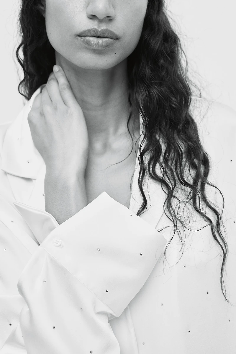 Embellished Satin Pajama Shirt