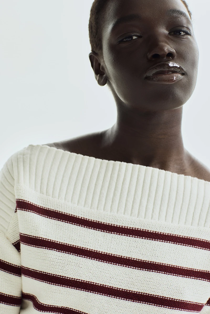 Purl-Knit Boat-Neck Sweater