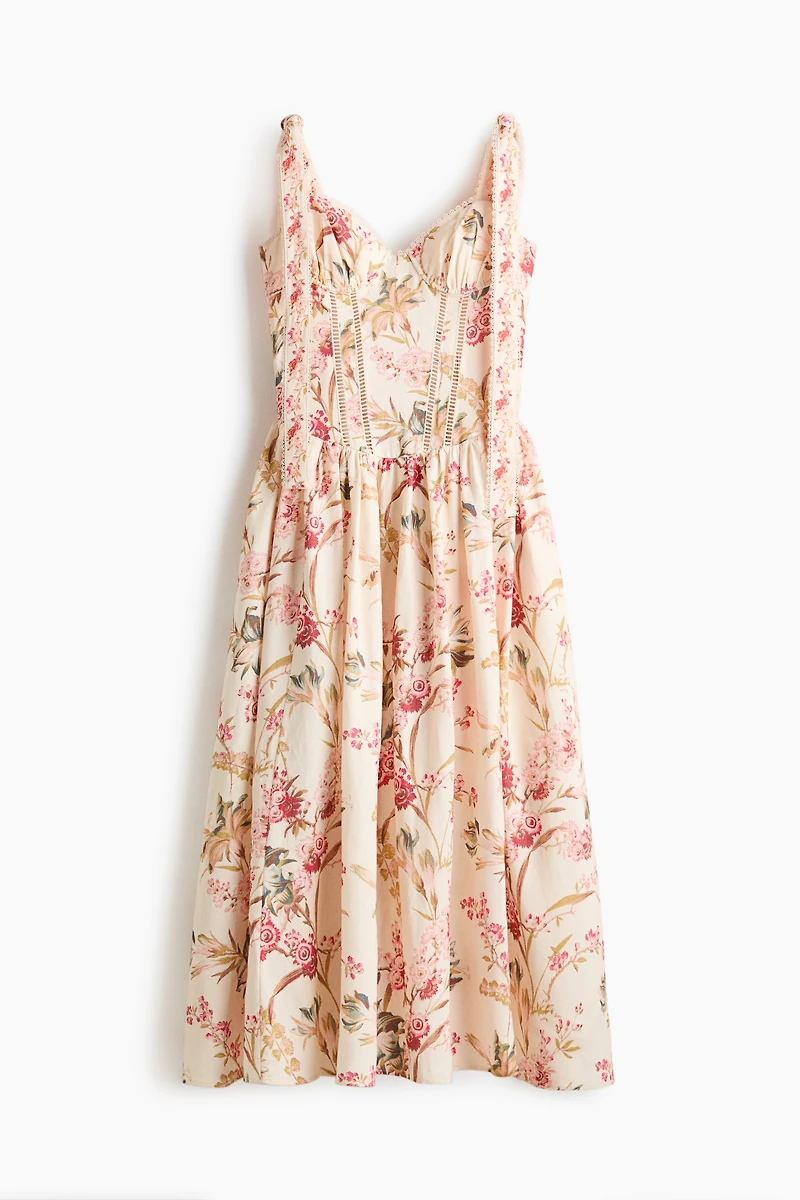 Linen-Blend Dress with Tie Shoulder Straps