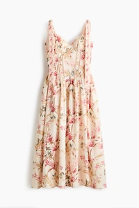 Linen-Blend Dress with Tie Shoulder Straps