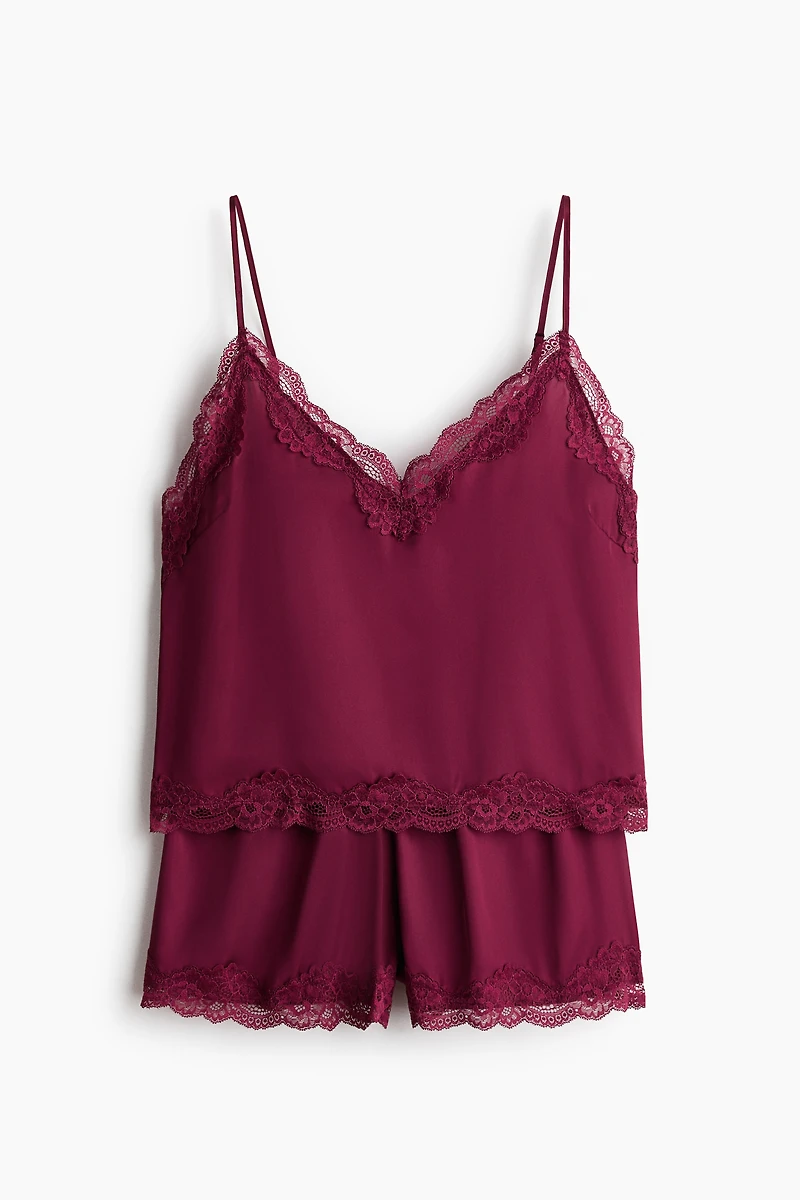 Lace-Trimmed Satin Pajamas