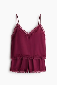 Lace-Trimmed Satin Pajamas