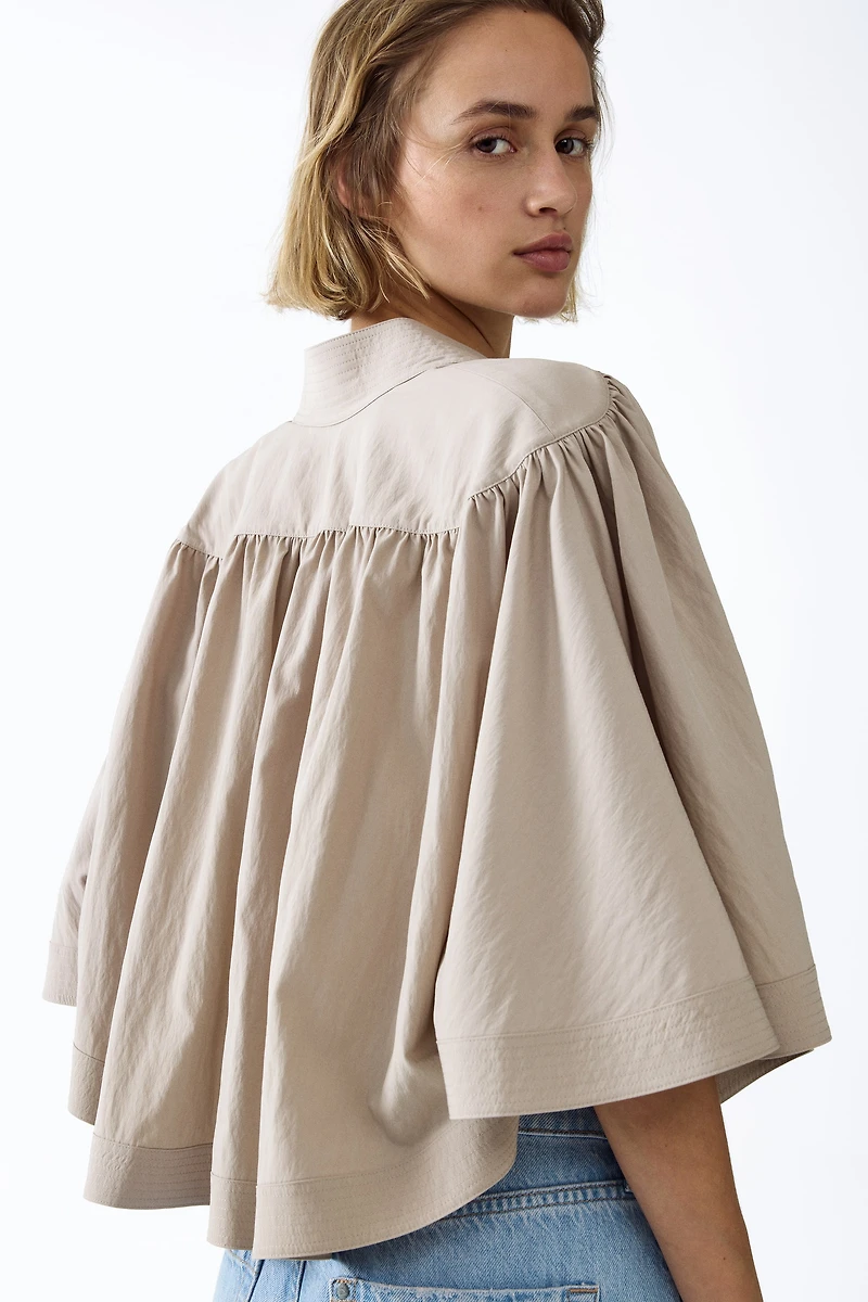 Shoulder-Pad Cape Blouse