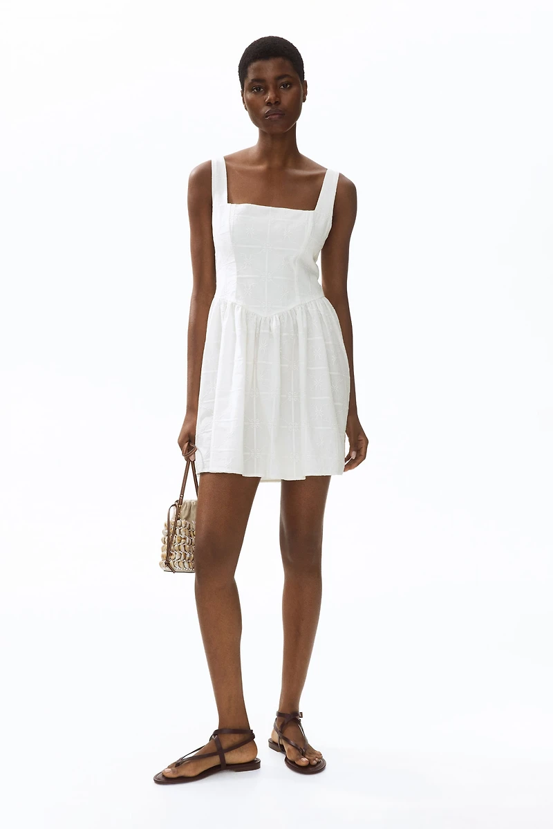 Embroidered Dress with Flared Skirt