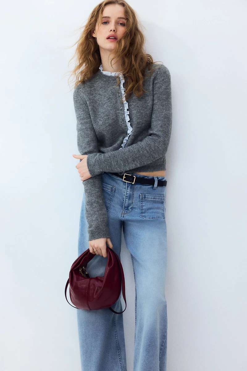 Ruffle-Trimmed Fine-Knit Cardigan